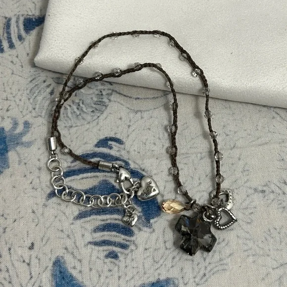Brighton Karma Crystal Cross Necklace Silver Plated Braided Brown Beaded 17" - Picture 5 of 11
